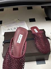 Fortok Alaïa fishnet mesh flat mules Burgundy - 6