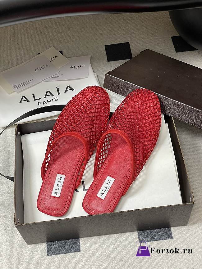 Fortok Alaïa fishnet mesh flat mules Red - 1