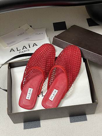 Fortok Alaïa fishnet mesh flat mules Red