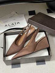 Fortok Alaïa 2026ss Cube wedge slingbacks chataigne brown satin 7.5cm - 1