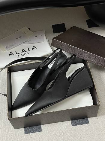 Fortok Alaïa 2026ss Cube wedge slingbacks Black satin 7.5cm