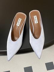 Fortok Alaïa Cube 75 satin wedge mules Light Blue 7.5cm - 5