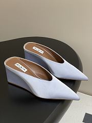 Fortok Alaïa Cube 75 satin wedge mules Light Blue 7.5cm - 2
