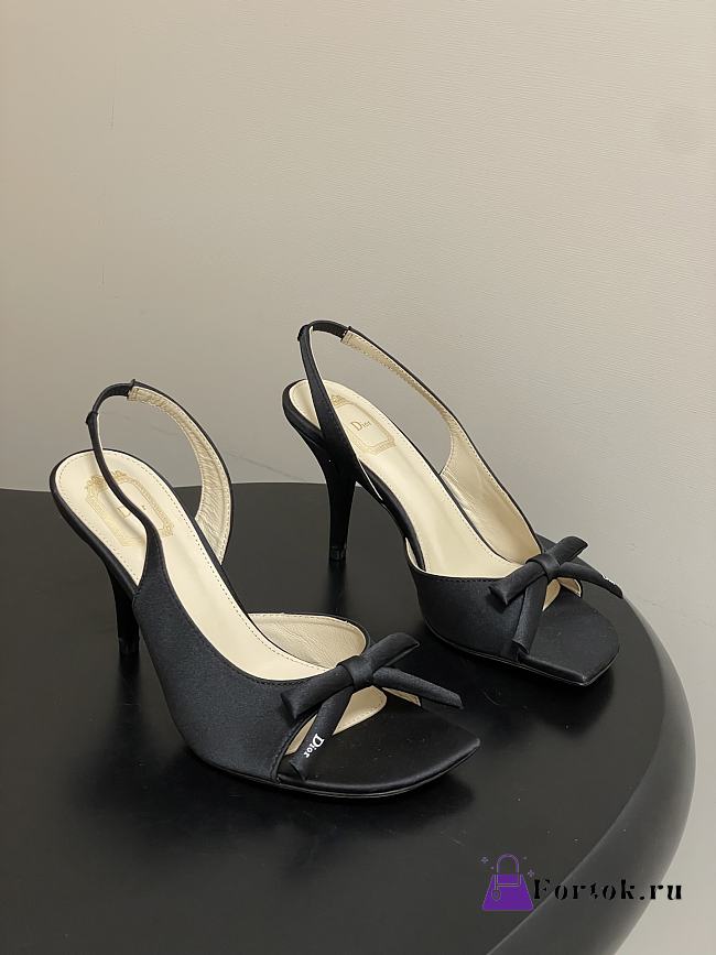 Fortok Dior SS26 Slingback Pumps Bow Black Satin 01 8.5cm - 1