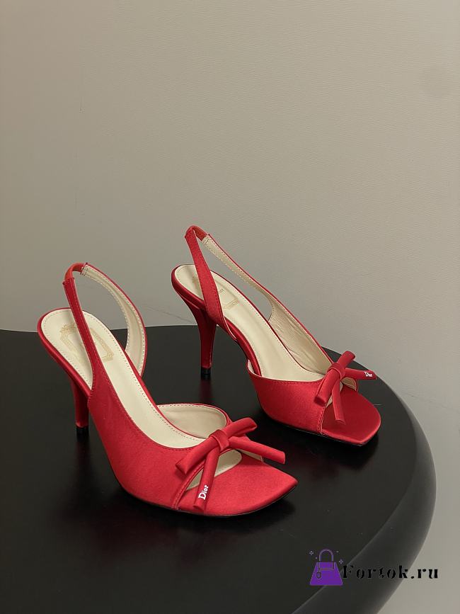 Fortok Dior SS26 Slingback Pumps Bow Red Satin 01 8.5cm - 1