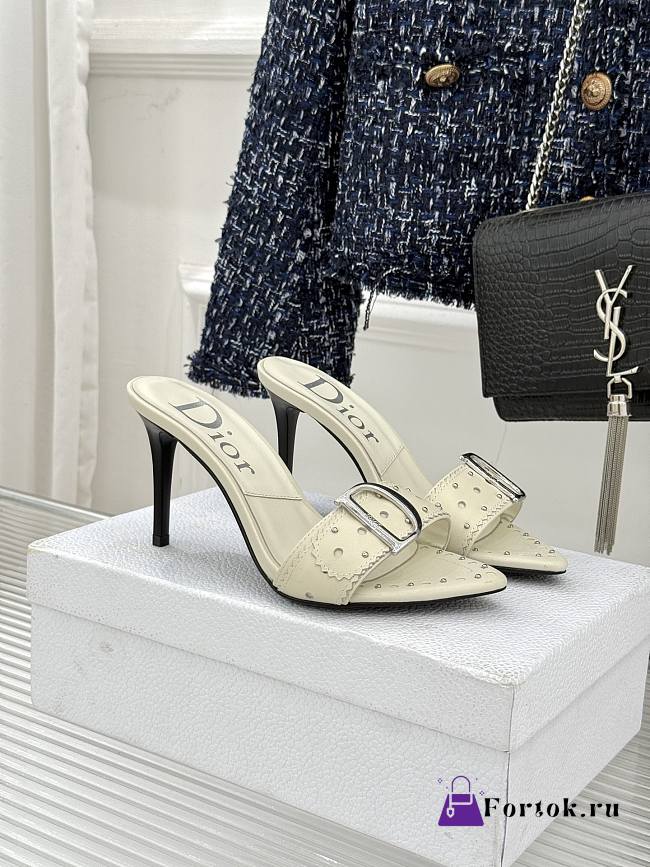 Fortok Christian Dior Ivory leather stud mules - 1