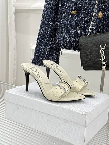 Fortok Christian Dior Ivory leather stud mules