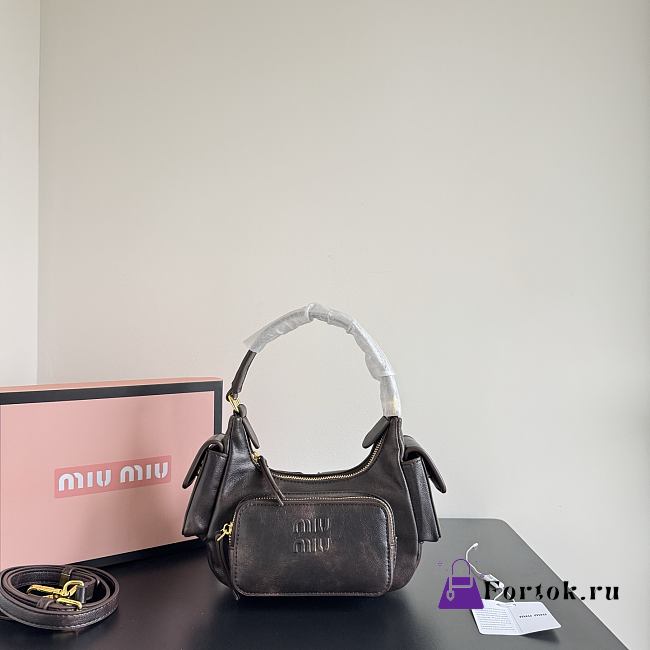 Fortok Miu Miu Nappa Leather Pocket Shoulder Bag Brown Mottled 20×11×7cm  - 1