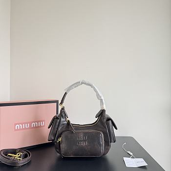 Fortok Miu Miu Nappa Leather Pocket Shoulder Bag Brown Mottled 20×11×7cm 