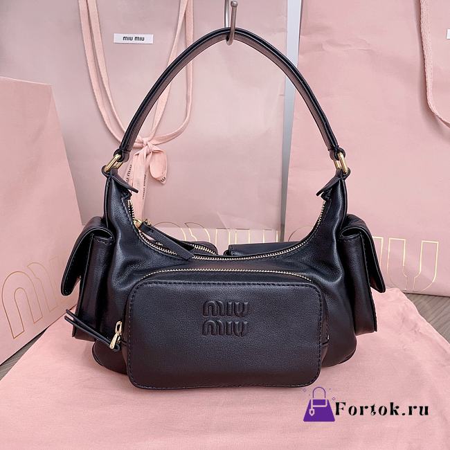 Fortok Miu Miu Nappa Leather Pocket Shoulder Bag Black 20×11×7cm - 1