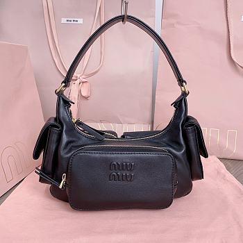 Fortok Miu Miu Nappa Leather Pocket Shoulder Bag Black 20×11×7cm