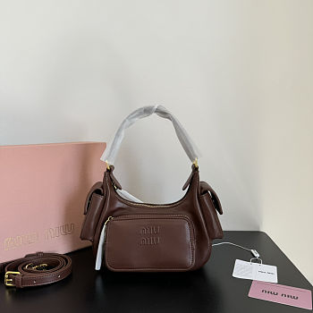 Fortok Miu Miu Nappa Leather Pocket Shoulder Bag Chocolate Brown 20×11×7cm