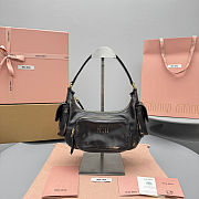 Fortok Miu Miu Nappa Leather Pocket Shoulder Bag Black Mottled 20×11×7cm - 1