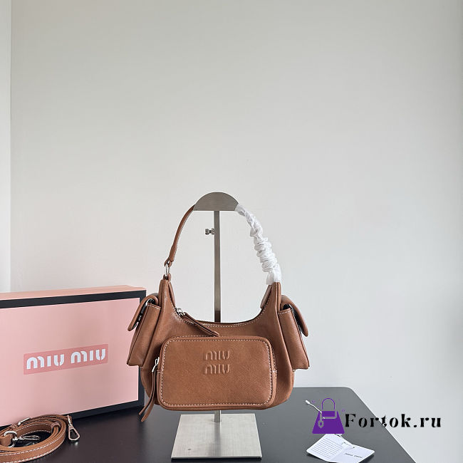 Fortok Miu Miu Nappa Leather Pocket Shoulder Bag Brown 20×11×7cm - 1