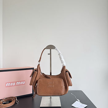 Fortok Miu Miu Nappa Leather Pocket Shoulder Bag Brown 20×11×7cm