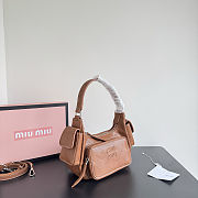 Fortok Miu Miu Nappa Leather Pocket Shoulder Bag Brown 20×11×7cm - 5