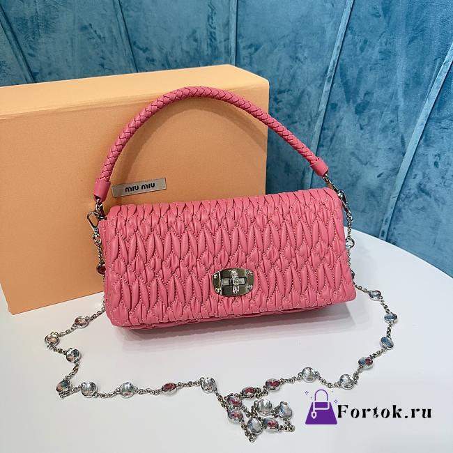 Fortok Miu Miu Iconic Crystal Cloqué Nappa leather Pink Top-handle bag 22.5x4.5x12cm - 1