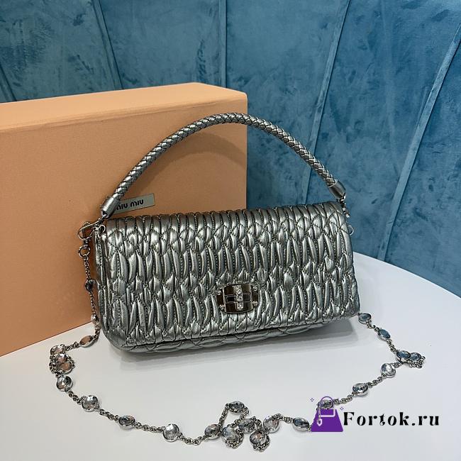 Fortok Miu Miu Iconic Crystal Cloqué Nappa leather Pink Silver Top-handle bag 22.5x4.5x12cm - 1