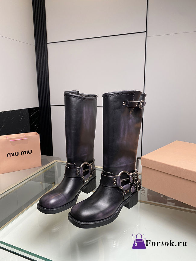 Fortok Miu Miu leather buckle boots Black - 1