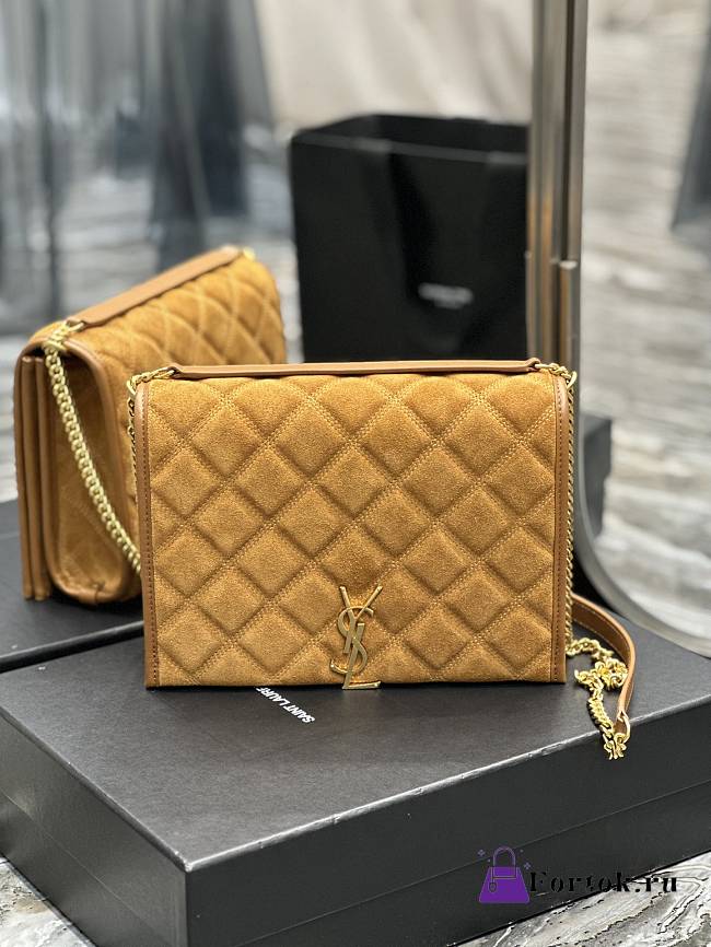 Fortok Saint Laurent Becky Medium chain bag Suede Brown 25x17x7cm - 1