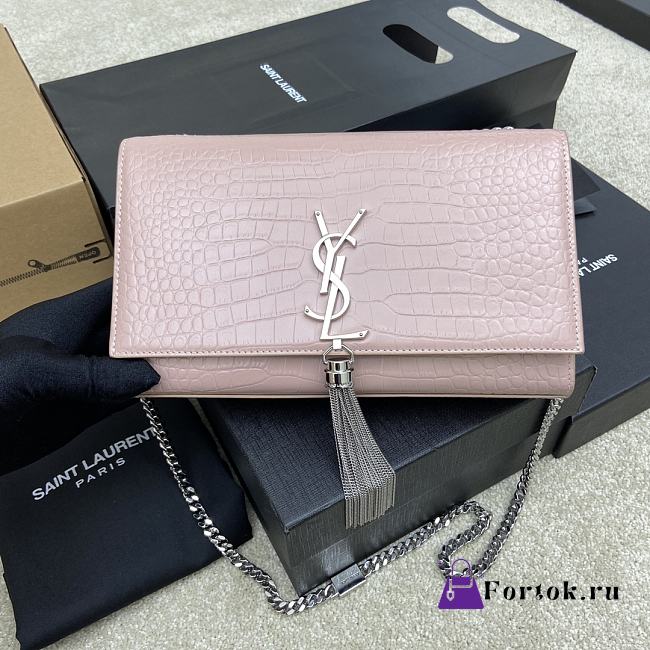 Fortok Saint Laurent Ysl Kate In Crocodile Leather Light Pink Silver Hardware 24x15x6cm - 1