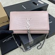 Fortok Saint Laurent Ysl Kate In Crocodile Leather Light Pink Silver Hardware 24x15x6cm - 1