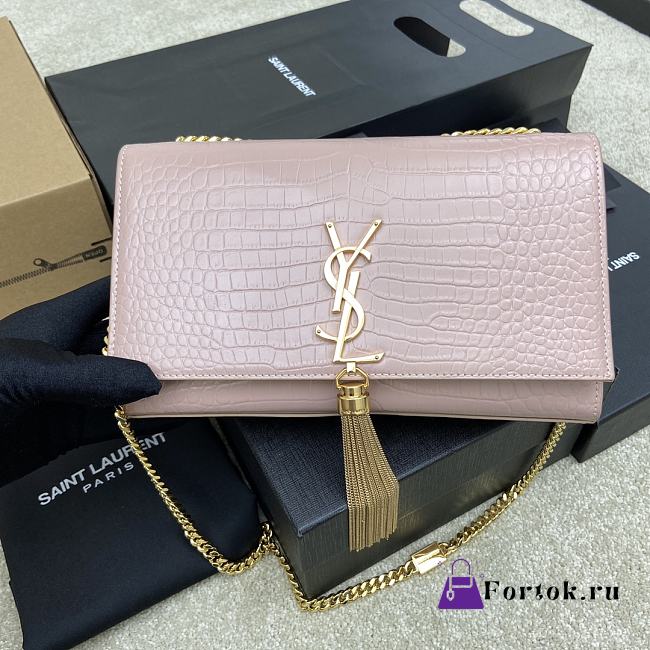 Fortok Saint Laurent Ysl Kate In Crocodile Leather Light Pink Gold Hardware 24x15x6cm - 1