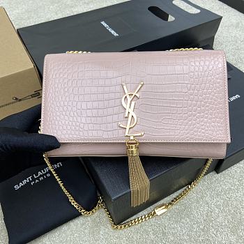 Fortok Saint Laurent Ysl Kate In Crocodile Leather Light Pink Gold Hardware 24x15x6cm