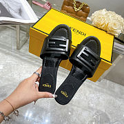 Fortok Fendi FF Logo-Patch Leather Slides Black - 2