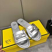 Fortok Fendi FF Logo-Patch Leather Slides Silver - 1