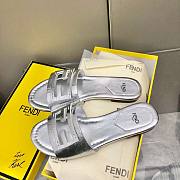 Fortok Fendi FF Logo-Patch Leather Slides Silver - 3