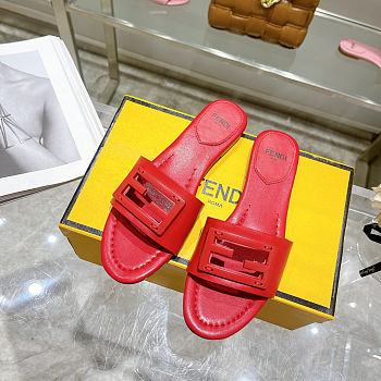 Fortok Fendi FF Logo-Patch Leather Slides Red