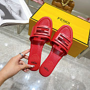 Fortok Fendi FF Logo-Patch Leather Slides Red - 3