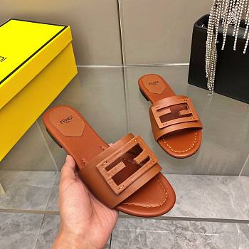 Fortok Fendi FF Logo-Patch Leather Slides Brown