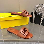 Fortok Fendi FF Logo-Patch Leather Slides Brown - 5