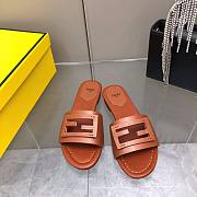 Fortok Fendi FF Logo-Patch Leather Slides Brown - 4