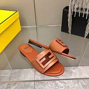 Fortok Fendi FF Logo-Patch Leather Slides Brown - 3
