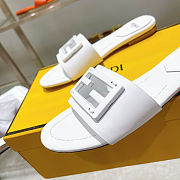 Fortok Fendi FF Logo-Patch Leather Slides White - 5