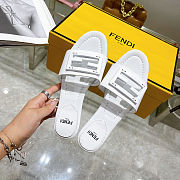 Fortok Fendi FF Logo-Patch Leather Slides White - 2