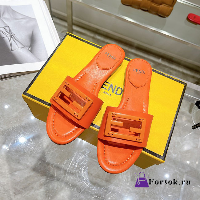 Fortok Fendi FF Logo-Patch Leather Slides Orange - 1