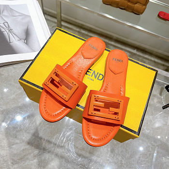 Fortok Fendi FF Logo-Patch Leather Slides Orange