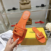 Fortok Fendi FF Logo-Patch Leather Slides Orange - 4