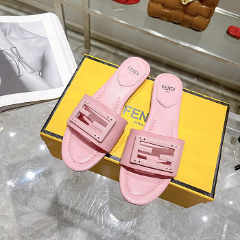 Fortok Fendi FF Logo-Patch Leather Slides Pink