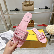 Fortok Fendi FF Logo-Patch Leather Slides Pink - 6