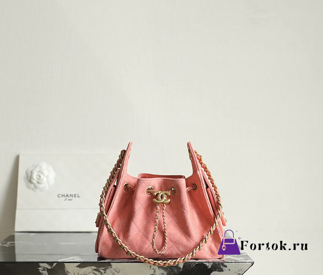 Fortok Chanel 25 Mini Bag Suede Dusty Rose Pink 20 x 22 x 12.5cm  - 1