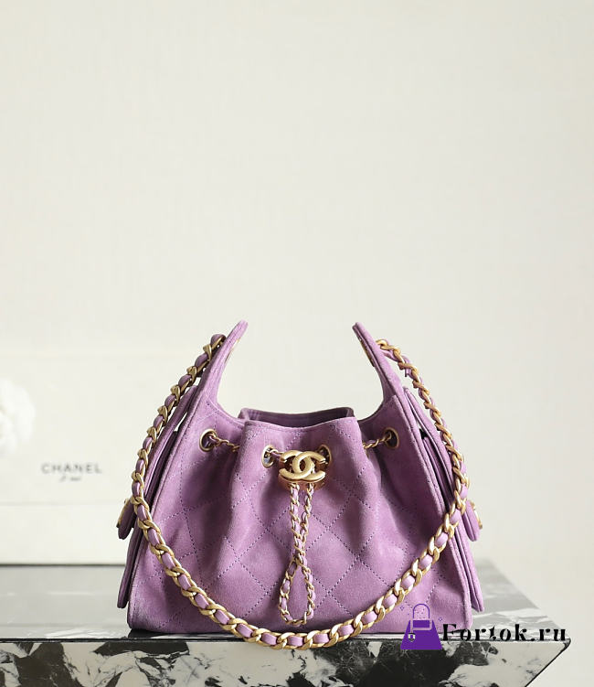 Fortok Chanel 25 Mini Bag Suede Purple 20 x 22 x 12.5cm - 1