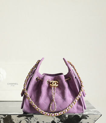 Fortok Chanel 25 Mini Bag Suede Purple 20 x 22 x 12.5cm