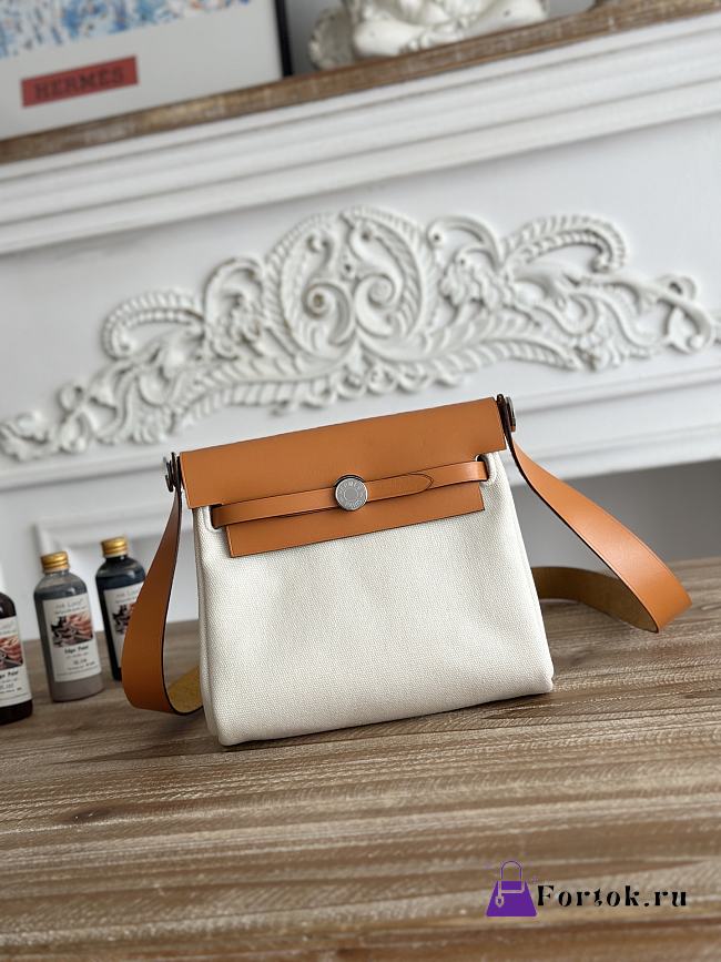 Fortok Hermès Herbag Zip mini bag in canvas White 20cm - 1