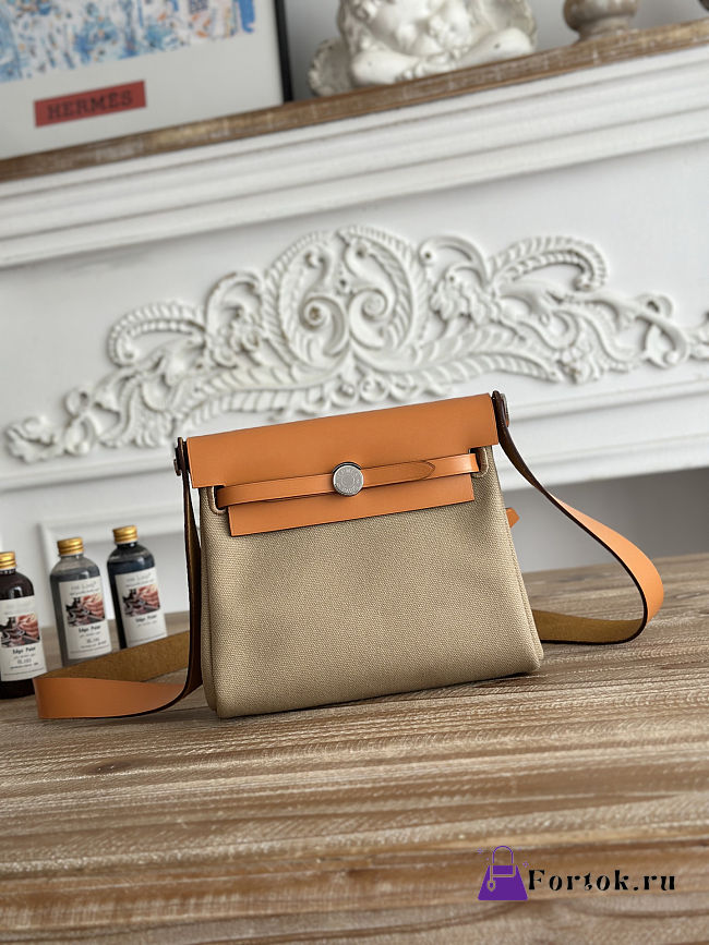 Fortok Hermès Herbag Zip mini bag in canvas Brown 20cm - 1