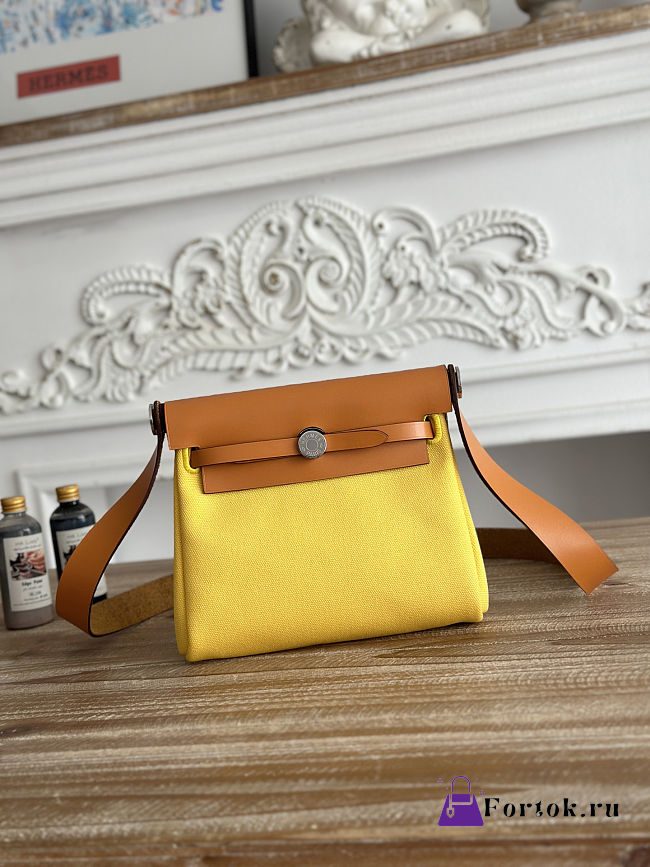 Fortok Hermès Herbag Zip mini bag in canvas Yellow 20cm - 1